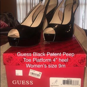 Guess GWHONDO3 Black Patent Peep toe platform 4”